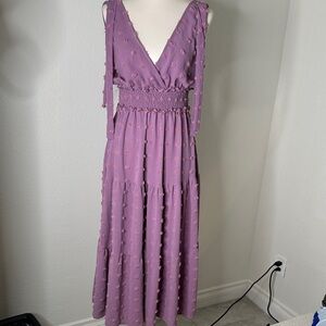 Women's Lavender Textured V-Neck Maxi Dress